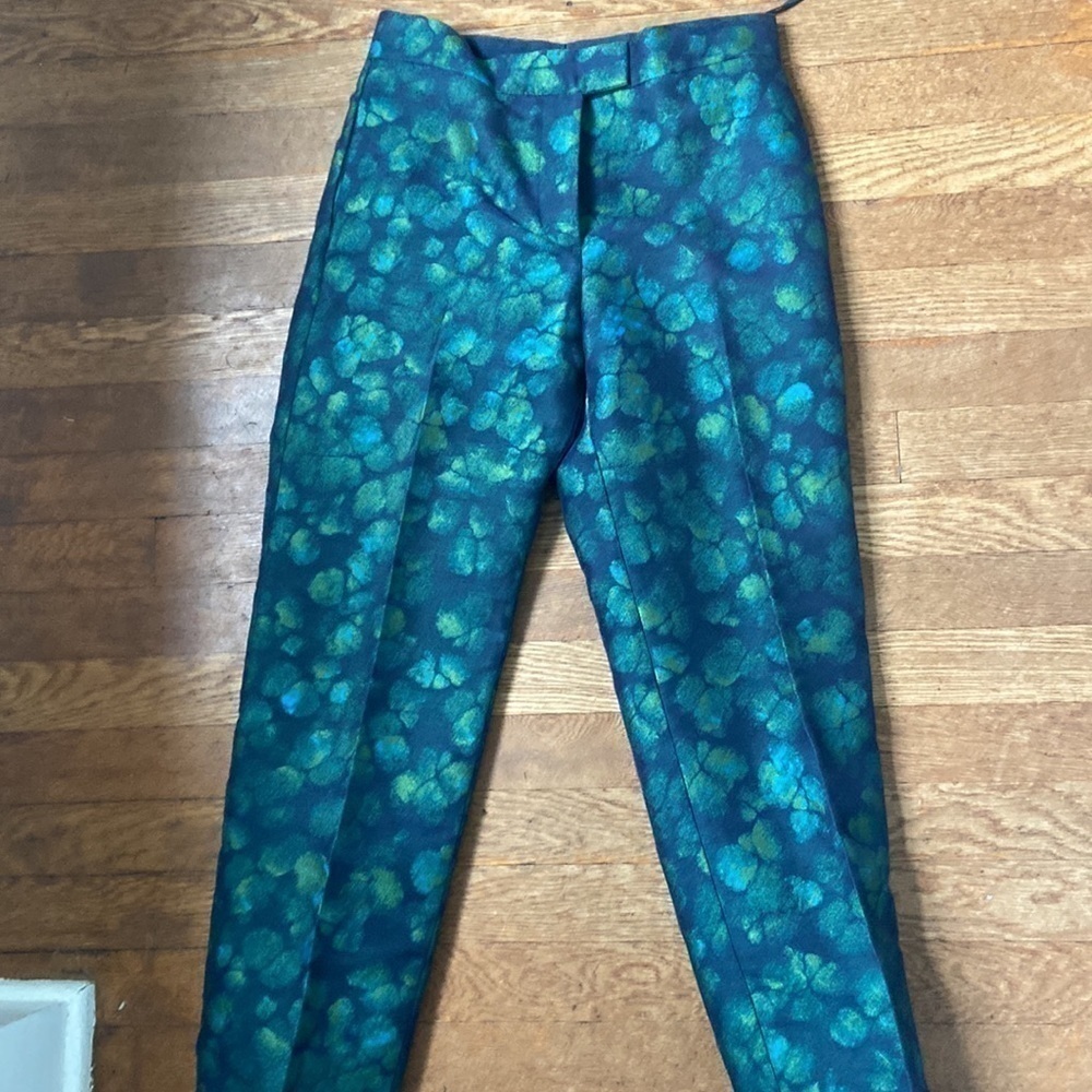 COS Jacquard Pleated Trousers Green Patterned Straight Leg Abstract Pockets 2 - Picture 3 of 5